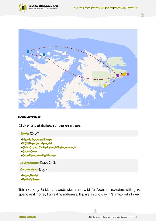 example page 4 from our offline Travel Guide for Falkland Islands